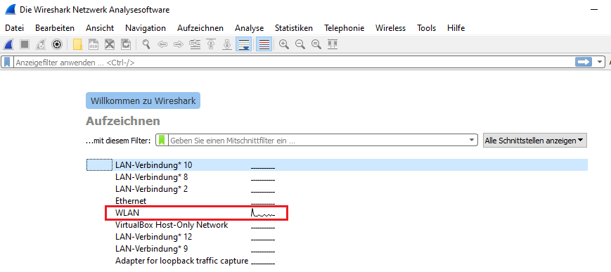 Klicke auf die Grafik für eine vergrößerte Ansicht  Name: Wireshark_01_Schnittstelle_wählen.png Ansichten: 0 Größe: 28,8 KB ID: 215185