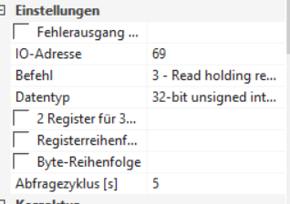 Klicke auf die Grafik für eine vergrößerte Ansicht

Name: Modbus_e3dc_Config_Batteriebezug.PNG
Ansichten: 3913
Größe: 27,8 KB
ID: 315005